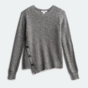 NWT Design History Asymmetrical Knit Sweater with Side Buttons Gray Size L